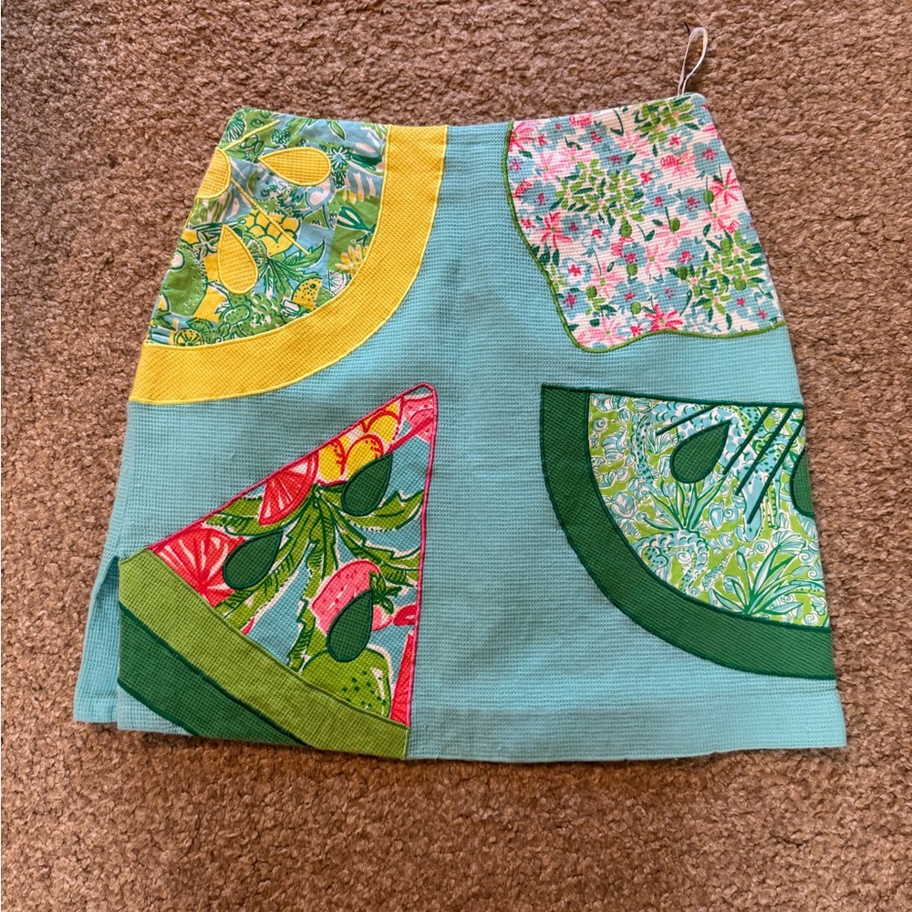 White Label Lilly Pulitzer Light Blue Patchwork Mini Skirt